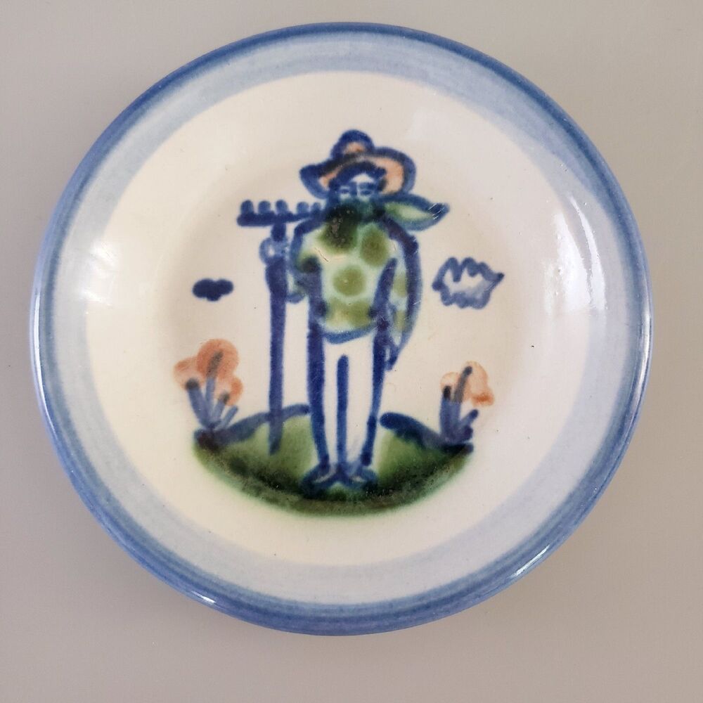 MA Hadley Pottery Farmer 4" Small Plate Coaster Trinket Dish Stoneware